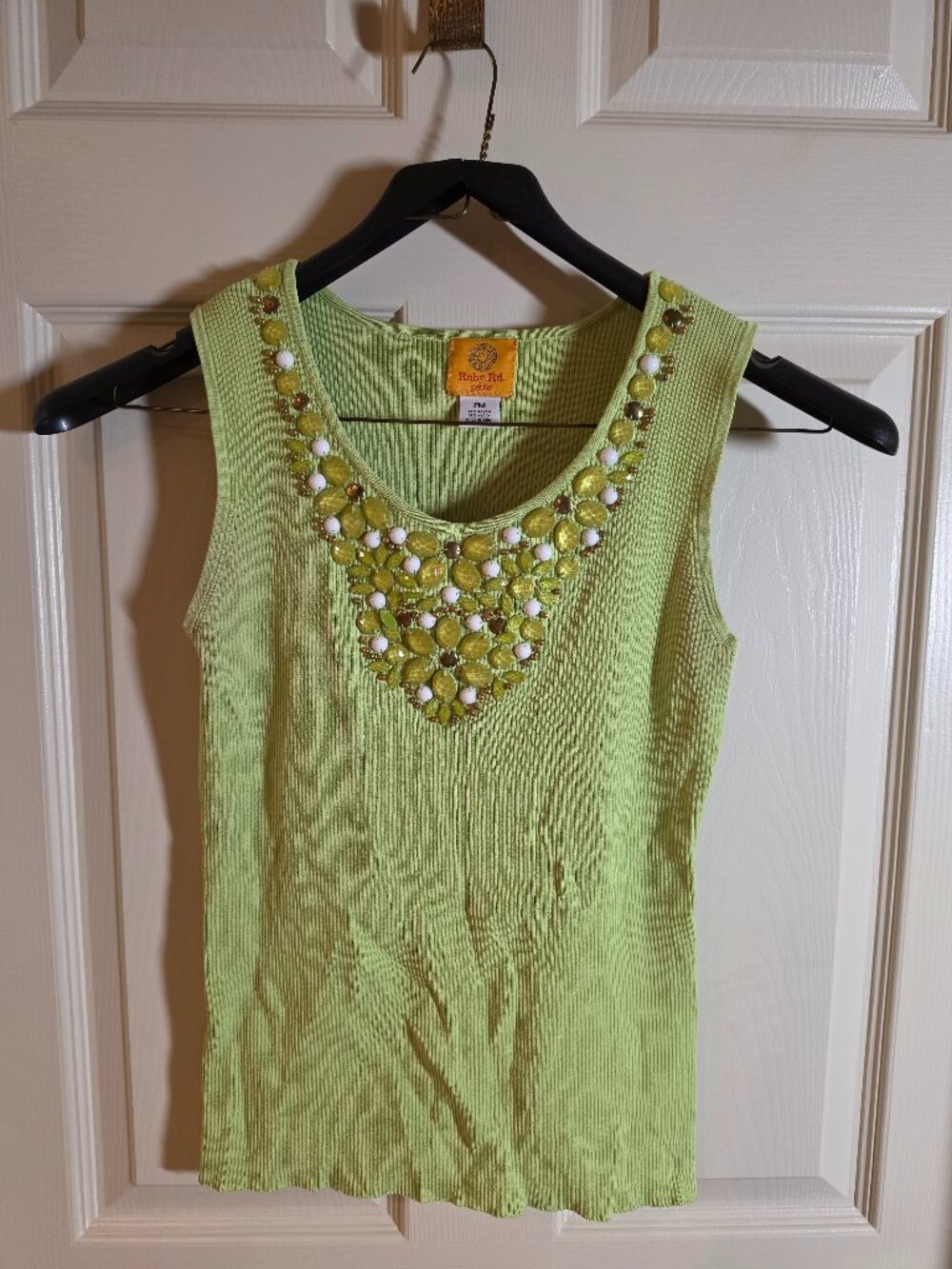 Ruby Rd petite lime green embellished ribbed knit tank top size PM